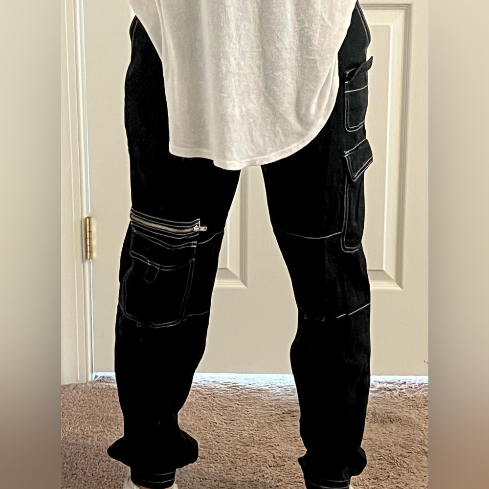 Black Stitch and Zipper Cargo Pants